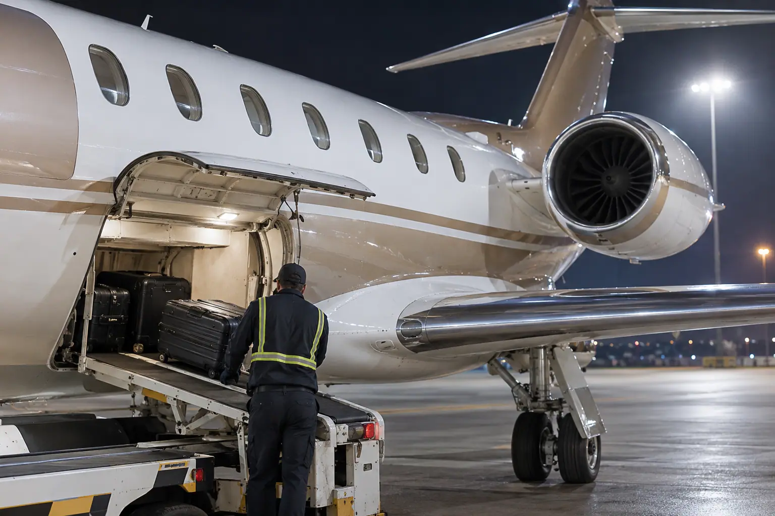 Bags loaded into a private jet