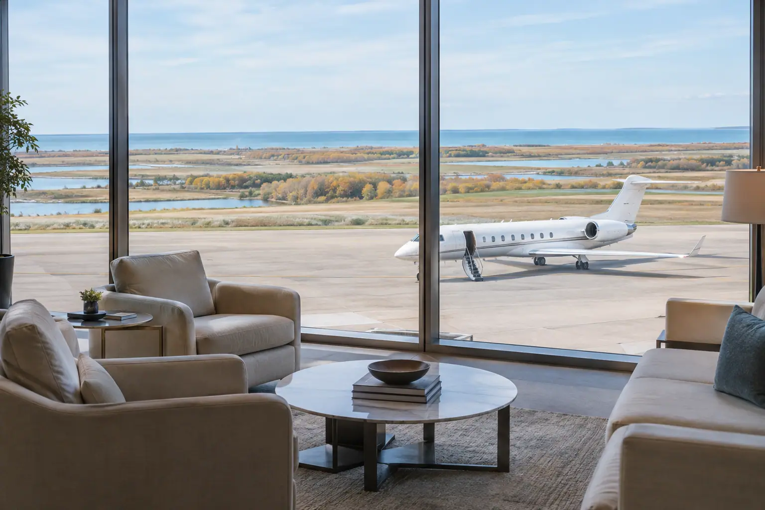 Private terminal lounge overlooking the ramp