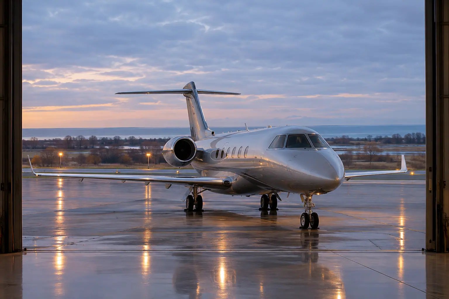 Midsize jet on the ramp