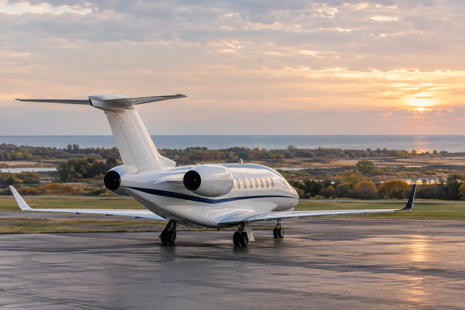 Super-midsize jet on the ramp